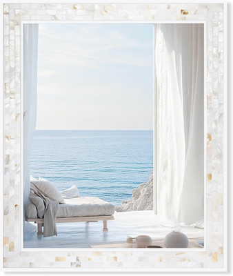 30x36'' White Rectangle Wall Mirror with Natural Shell Frame for Any Room