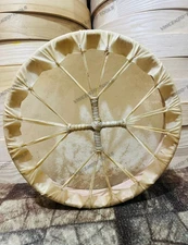 Handmade Shamanic Drum 16-18 Inch Cowhide Frame Drum with Beater - Natural
