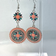 Boho Floral Silver and Pink Dangle Earrings pierced fashion NEW