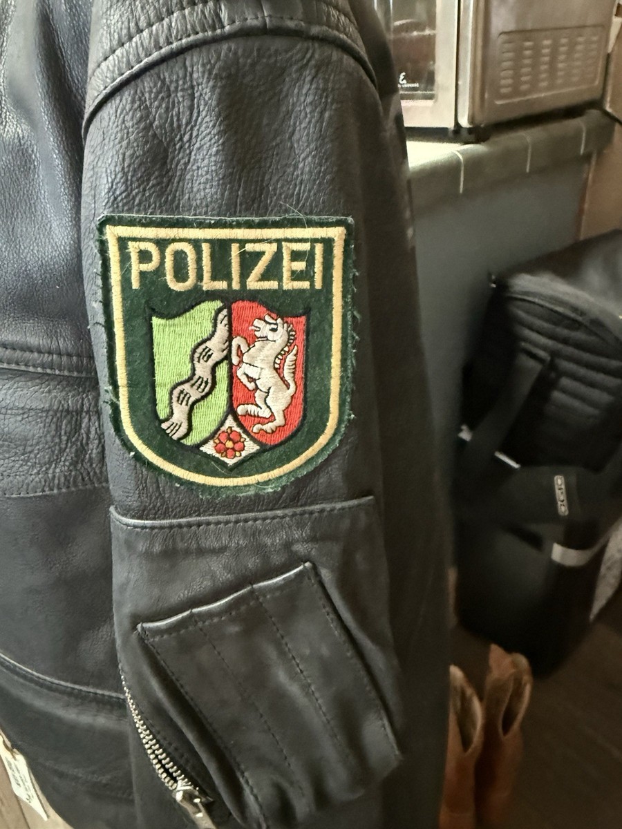 VTG West German Polizei Black Heavy Leather Jacket Police Men Size