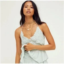 Free People Womens Hooked On You Halter Top Tie Back Size L Ice Polar Blue