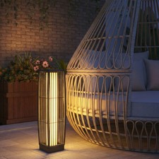 Solar Rattan Floor Lamp, Auto On/Off Outdoor Garden Lantern, IP44, Dark Grey