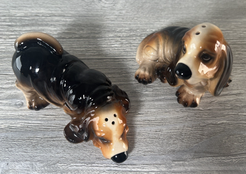 Basset Hound Dog Ceramic Salt & Pepper Shaker Set Canine Vintage - Picture 2 of 10