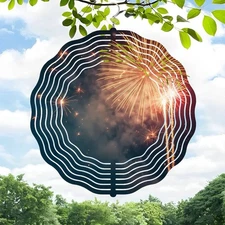 Metal Hanging Wind Spinners with Concentric Sound Wave Design & Firework Burst  