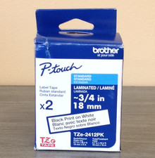 Brother P-Touch TZe-2412PK BLACK on WHITE Tape 3/4" X 26.2' 2-Pack PTouch NEW