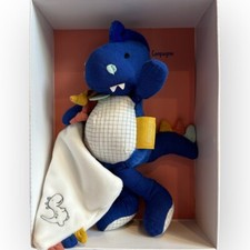 DouDou Et Compagnie Plush BLUE DINOSAUR Security Lovey Baby Toy Gift Box