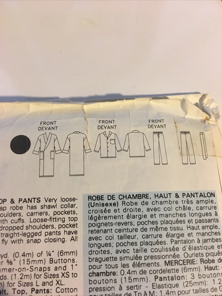 Bata Top Pantalones Unisex 1989 Butterick 4483 Vintage Patrón Costura Talla XS S M Foto 4 de 4