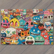 Art Print Monsters Colorful Trippy Psychedelic Surrealism Doodle Art Graffiti Fu