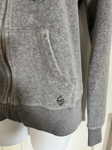 Hollister Women's Velour Velvet Jacket Gray Hoodie Sweatshirt Pockets Medium - Picture 3 of 6