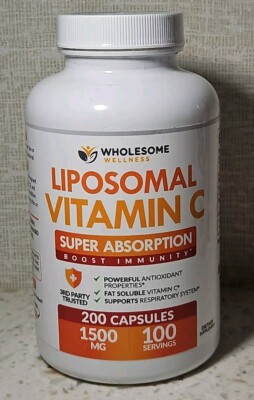Wholesome Wellness Liposomal Vitamin C 1500mg Supplement 200 Capsules 07/2027