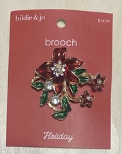 Hildie & Jo Holiday Flower Brooch Crystal Holiday Pin