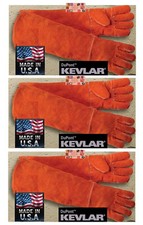 3 PAIR ANIMAL HANDLING GLOVES Long Arm LEATHER with KEVLAR Dog Cat Bird Reptile