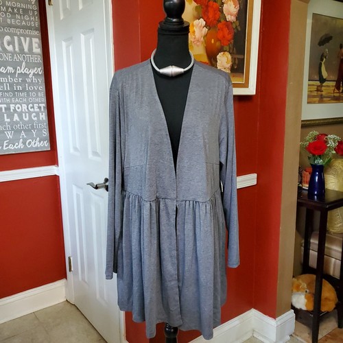 Cardigan Plus Sz Slate Gray Women's Peplum Long Sleeve Slant Pockets Minimalist