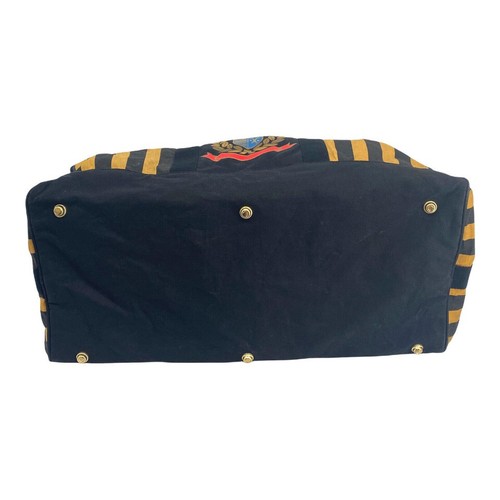 VTG 1993 Avon Striped Crest Graphic Canvas Overnighter Tan Black Duffle Bag 25" - Picture 6 of 6