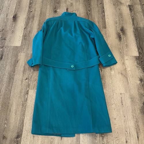 VTG Neiman Marcus 100% Wool Turquoise 3 Button Overcoat Trench Union Made 80s - Picture 18 of 21