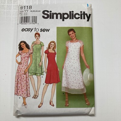 Simplicity 9118 Size 18-24 Plus Size Dress Scoop Neck Short Sleeve Uncut FF