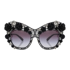 Image of DOLCE & GABBANA Filigree Crystal Rose Metal Sunglasses Glasses DG 2160B Black