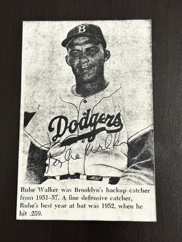Rube Walker Signed 3x5 Photo Brooklyn Dodgers 1969 New York Mets Chicago Cubs