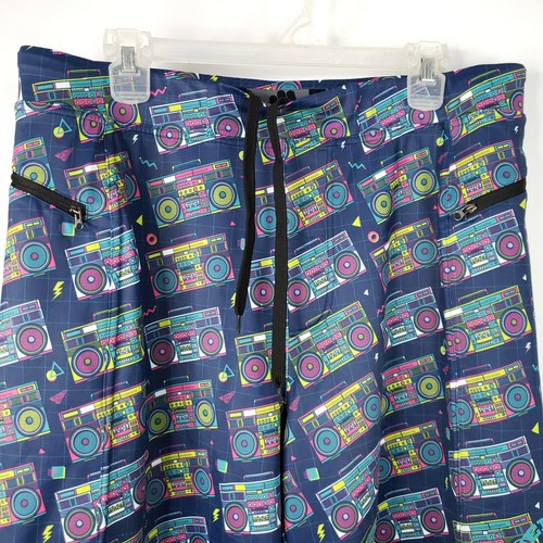 Pantalones Cortos Feed Me Fight Me Para Hombre 2XL Azul Estéreo Boom Box Estampado Neón - Imagen 2 de 5