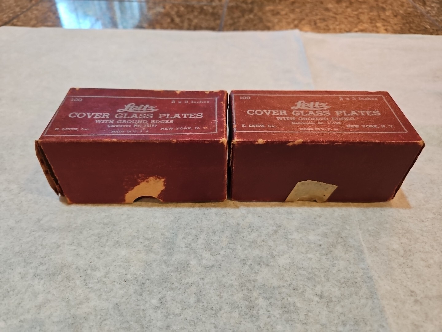 LEITZ  2" X 2"  Cover Glass Plates Ground Edges New York, NY USA 15190 2 Boxes 