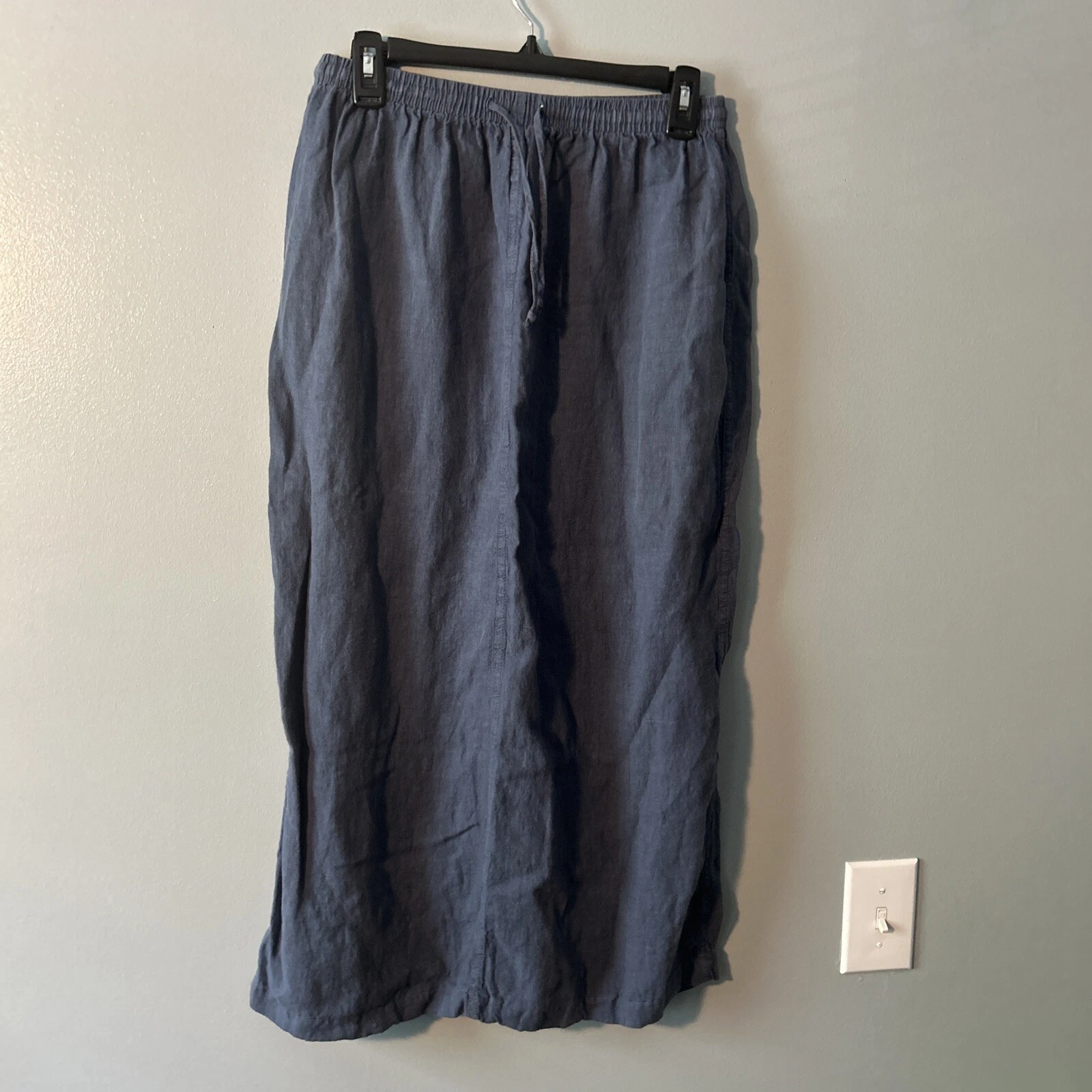 Cut Loose Womens Linen Straight Maxi Skirt size M Blue Elastic Waist Pull On