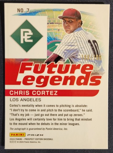 188/199! 2024 Panini Prospects CHRIS CORTEZ Autographed FUTURE LEGENDS Rookie #7 - Picture 2 of 2