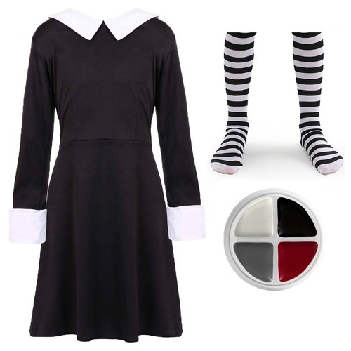 COSTUME BAMBINI HALLOWEEN RAGAZZI RAGAZZE ABITO GOTICO FANTASIA DUO ABITO FAMIGLIA NERO - Foto 2 di 8