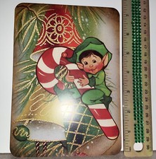 Christmas Decor Vintage Style Die Cut Cardboard Elf Candy Cane Bells 5 X 7