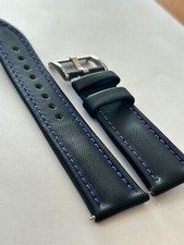 BLACK High Quality Real Sailcloth Waterproof Watch Strap BLUE Stitch