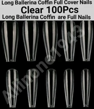 100Pc Long Ballerina Coffin Full Cover Artificial False Nail Tips Press on Nails