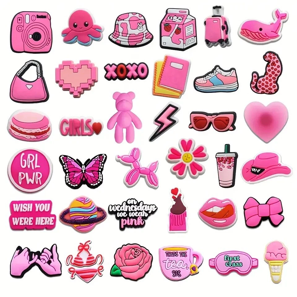 30Pcs Pink Mixed Pattern PVC Shoes Cute Charms Decor For Croc And Jibbitz  Gift