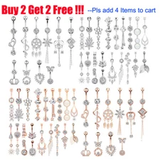 1× Dangle Belly Button Ring Surgical Steel CZ Navel Stud Piercing for Women 14G
