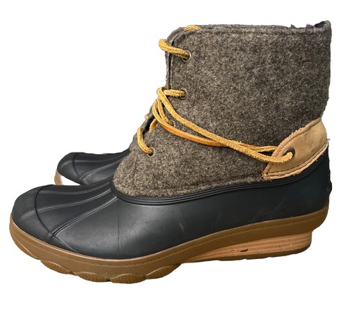 Sperry Saltwater Wedge Tide Brown Blue Ankle Wool Duck Boots STS99997 Women 7.5M - Picture 3 of 7