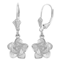 925 Sterling Silver Rose Flower Lever back Earrings