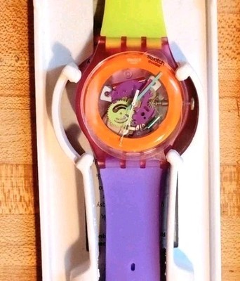 NEW✓ Swatch Dip In Color Orange Skeleton Dial Yellow and  display picture 3
