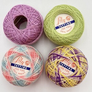 Lily Tatting Thread 150 Yds Cotton Solid Color & Variegated Lot Of 4 Spools VTG