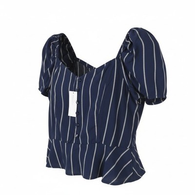 AMERICAN EAGLE OUTFITTERS Damen Bluse XL dunkelblau gestreift Kurzarm *