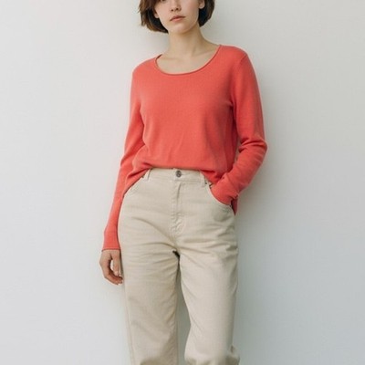 Sara Campbell Cashmere Scoop Neck Sweater Women's Sz S/P Coral Old Money Preppy