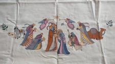 Vtg Dimensions Cross Stitch Blessed Nativity Tree Skirt/Wall Decor, 34 x 12.5
