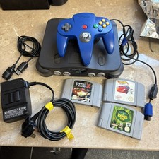 Nintendo 64 N64 Console Bundle with Blue Controller & x3 Games - Tested Working