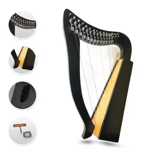 15 String Irish Baby Harp Solid Rosewood Black Finish Bag + Tuning Key