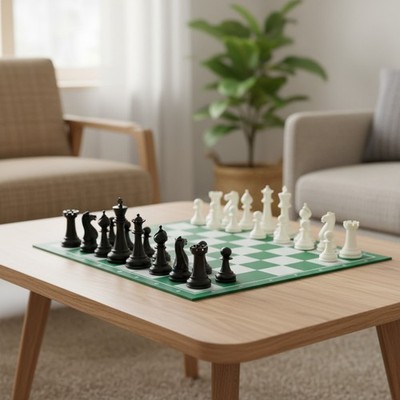 Tournament Size Chess Set with Triple Weighted Staunton Pieces and Silicone Mat