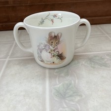 Beatrix Potter Child's 2 Handle Cup 1986 Hunca Munca Mouse Royal Albert Mug VTG