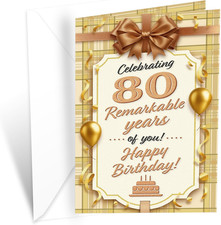 80th Birthday Card, Made in America, Thick Card Stock with Premium Envelope Pack