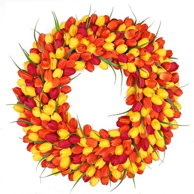 Tulip Wreath Spring Wreaths for Front Door Artificial Floral Door Wreath for ...