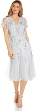 Adrianna SERENITY Women's Papell Beaded V Neck Cocktail MIDI Dress, US 2