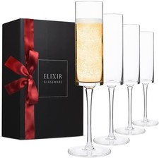 Elixir Edge Champagne Flutes - Hand Blown Crystal Champagne Glasses - Set of 4