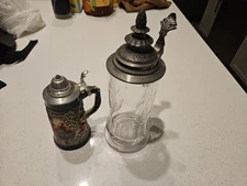  Lot Of 2 German Lidded Beer Steins decorated Pictures Konigsbacher Rothenburg 