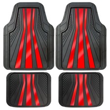 Auto Drive 4-piece Black Red All-weather Rubber Floor Mat Set Heavy Duty Uni