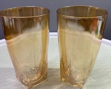 2 Vintage Iridescent Carnival Glass Tumblers, Square Base,Jeanette Glass- 5”tall